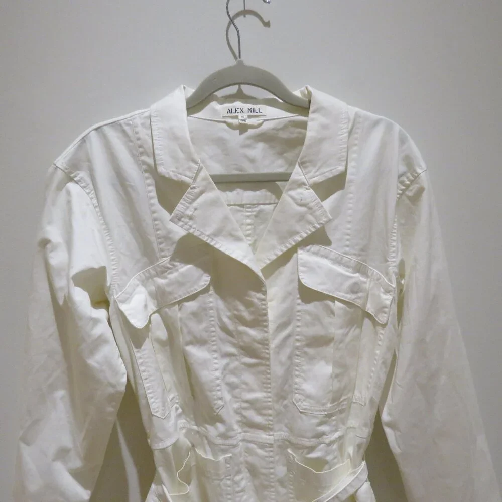 ALEX MILL Expedition Romper Jumpsuit in White Ecru Minimalist Quiet Luxury Sz S - Picture 4 of 15